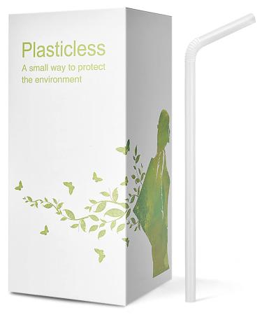 200 Count 100% Plant-Based Compostable Straws - Plasticless Biodegradable Flexible Drinking Straws - A Fantastic Eco Friendly Alternative to Plastic Straws White 8.25''