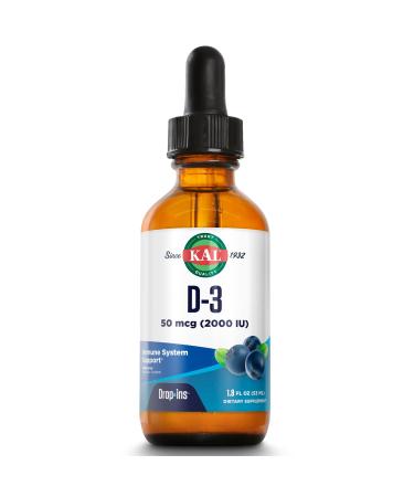 KAL Vitamin D-3 2000 IU Dropins in Organic Chia Seed Oil Natural Blueberry | Healthy Immune & Bone Support | 590 Serv. - Buy Online on GoSupps.com