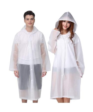 Cosowe Rain Ponchos for Adults Reusable, 2 Pcs Raincoats Emergency for Women Men with Hood and Drawstring A-adults Poncho-white