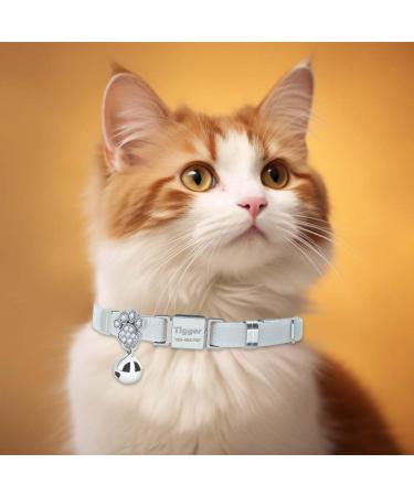 Personalized White Cat Collar with Name & Phone Number - Engraved Elastic Cat Collar with Bell | International Shipping - Buy Online on GoSupps.com