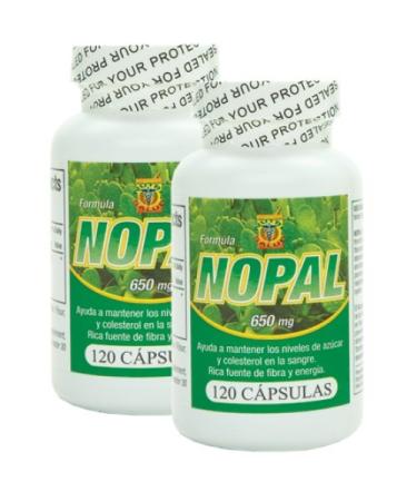 Nutrisalud Products Capsulas de Nopal. Set de 2 frascos con 120 capsulas CADA uno. Puro y autentico. Ayuda a la Digestion Reduce el colesterol  limpia el Colon.