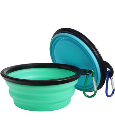 Slson 2-Pack Foldable Dog Bowls with Carabiner Hooks - Portable Pet Water & Food Bowls for Dogs & Cats (350ml Light Blue & Light Green) - Buy Online on GoSupps.com