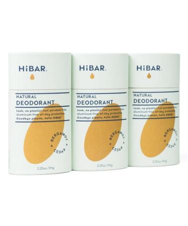 HiBAR - Bergamot & Cedar Plastic Free Deodorant - Natural Deodorant - All-Day Protection - With Sunflower Seed Wax Rice Bran & Shea Butter - Plastic Paraben & Aluminum-Free - Vegan - 3 Pack 3-Pack Bergamot & Cedar