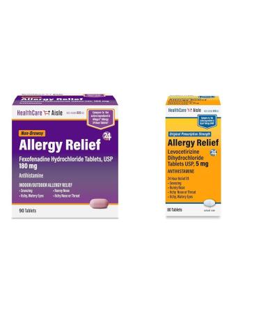 HealthCareAisle Allergy Relief - Fexofenadine Hydrochloride 180mg 90 Tablets & Levocetirizine Dihydrochloride 5mg 80 Tablets Bundle