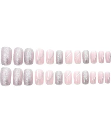 Justotry 24 Pcs White Swirl Square Short False Nails - Glitter Wavy French Press on Nails | Medium Squoval Fake Nails with Nail Glue | Women's Artistic Pink & Swirl Design - Buy Online on GoSupps.com