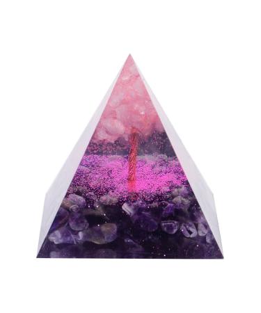 Moonstone Crystal Orgone Pyramid Ogan Crystal Energy Tower Nature Reiki Chakra Crushed Stone Jewelry Flower of Life Crystal Orgonite Pyramid Healing Chakra Pyramid (Purple)