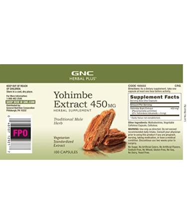 GNC Herbal Plus Yohimbe Extract 450mg - 100 Capsules - Buy Online on GoSupps.com