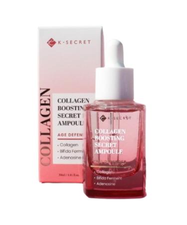 KSECRET Collagen Boosting Ampoule 1.01fl.oz / 30ml | Korean Skincare | skin elasticity care for all skin types with bifida ferments hyaluronic acid & adenosine