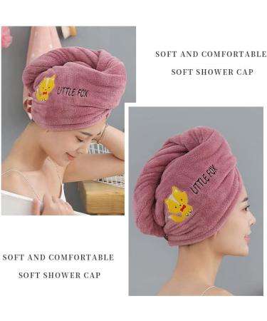 Super Absorbent Cartoon Animal Hair Towel Wrap - Thick Coral Fleece Turban for Women - Purple Fox Design - Anti-Frizz Microfiber Hair Drying Towel for Wet Curly Long Hair - Buy Online on GoSupps.com