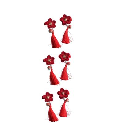 FRCOLOR 3 Pairs Hair Clip for Chinese Clothes Chinese Hair Clip Hair Clips Wedding Hair Clip Asian Hair Clip Tassel Barrettes Tiara for Tiara Child Classic Tassel Clip Red