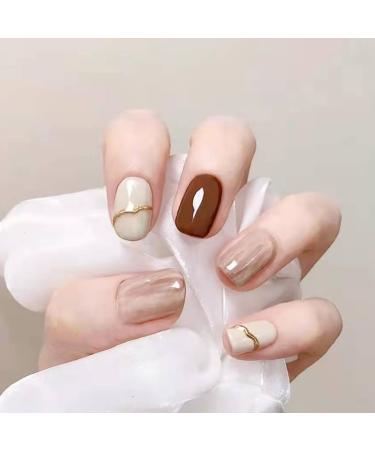 SINLOV Short Nude Pink Gradient French Fake Nails Square Halo Dye False Nails Glossy Press on Nails Ballerina Acrylic Stick on Nails for Women and Girls