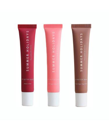 3 PACK Summer Holidays Lip Butter Balm Lip Care on Friday for Moisture Shine and Conditioning (Pink Sugar+Cherry+Vanilla Beige 15g) Pink Sugar+Cherry+Vanilla Beige 15g