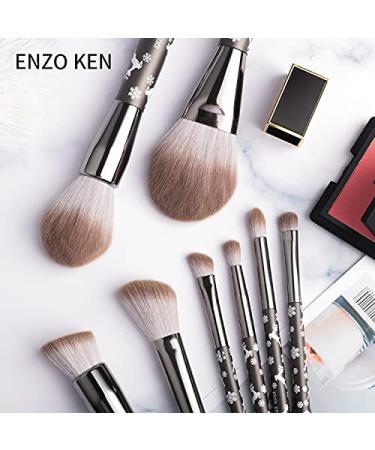 Luxury Enzo Ken Natural Goat Hair Make-Up Brush Set - 10 Soft Brushes & Cosmetic Bag | Perfect Christmas Gift - Buy Online on GoSupps.com