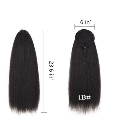 24 Inch Natural Long Yaki Curly Drawstring Ponytail Extension for Black Women - Clip in Hairpiece (1B) - Buy Online on GoSupps.com