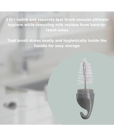 Vital Baby NURTURE Deluxe Bottle Brush - Universal Size - Fits All Bottles - Intergrated Teat Brush - Durable Bristles - Foam Sponge - White/Grey Large - Buy Online on GoSupps.com