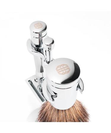 Benjamin Barber Classic 3-Fold Razor Brush Set - Premium Men's Shaving Set in Chrome | Durable Stainless Steel Safety Blade & Brush - Buy Online on GoSupps.com