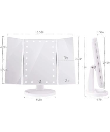 Infitrans 3-Fold Lighted Vanity Makeup Mirror 1X/2X/3X Magnification | 21 LED Bright Table Mirror with Touch Screen | 180 Adjustable Rotation | Portable Travel Cosmetic Mirror - White - Buy Online on GoSupps.com