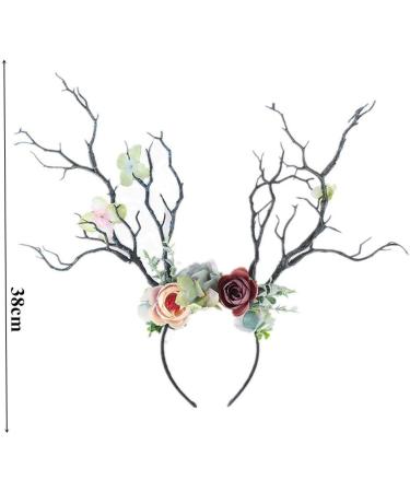 Deer Antler Flower Crown Headband - Halloween & Christmas Props - Light Brown - Buy Online on GoSupps.com
