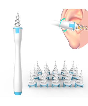 Q-Grips Spiral Ear Wax Removal Tool Ear Cleaner kit Earwax Remover with 16 Pcs Soft Silicone Replacement Tips Suitable for Adult & Kids (Blue)