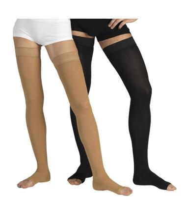 Tonus Elast 23-32 mmHg AG compression stockings with silicone band without lace medical class II KKL 2 support stockings with open toe for women & men (L (170-182 cm) beige) l (170-182 cm) beige