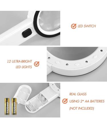 Leffis Magnifier Magnifying Glass with Light  30X Handheld 12 LED Illuminated Lighted Magnifying Glasses for Seniors & Kids Close Work  Reading  Inspection  Jewellery (White) - Buy Online on GoSupps.com