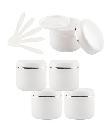 Tianzd 5 piece of empty Small 150 ml white plastic screw can cream box can gel tap with silver band lid cosmetics container ointment cosmetic container empty box with 5 pieces spoon 150ml