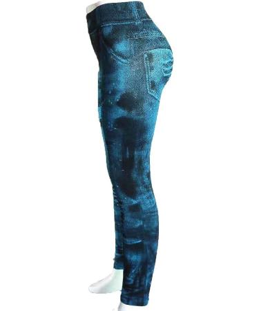 BUIgtTklOP Women's Casual Pants Imitation Denim Print Leggings High Waist  Tummy Control Slim Stretch Cropped Yoga Pants Light Blue 3X-Large