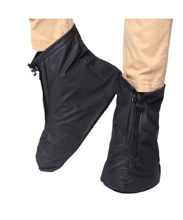 FixWhat Waterproof Motorcycle Bike Shoes Covers,Reusable Anti-Slip Rain Snow Shoes Overshoes Gear Zipped Shoes Men Women Rain Covers Black L( Sole 11.2inch)