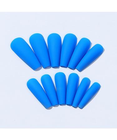 Prosy Artificial Fingernails - Long Blue Coffin Ballerina Acrylic Nails Glossy & Matte Finish Complete Coverage for Women & Girls - 24 Pieces - Buy Online on GoSupps.com