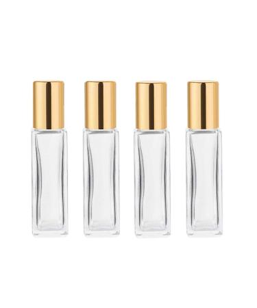 Perfume Essential Oil Bottles, Square Refillable Thick Glass Roller Bottle, 4 Pack 1/3oz 10ml 01-10ml/4Pack
