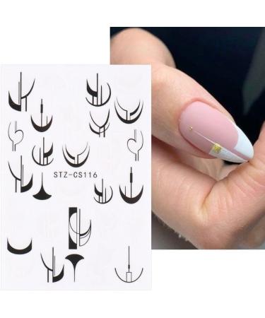 Nail Decor Spring Summer Smile Line Design Nail Art Stickers 3D Black White Geometry French(STZ-CS116) - Buy Online on GoSupps.com