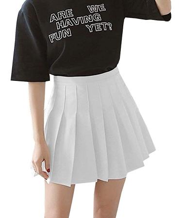 High Waisted Pleated Mini Skirt for Girls/Women - White, Small - Buy Online on GoSupps.com