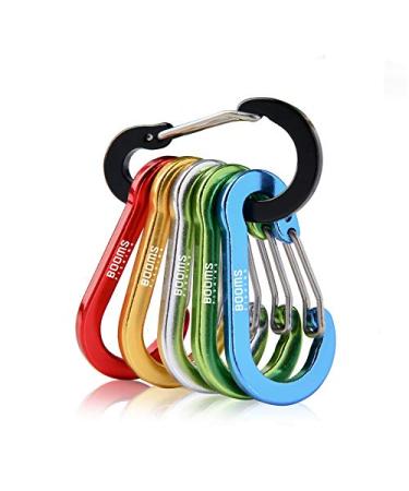 Booms Fishing CC1 Multi-Use Carabiner Clip, 6 Pack Small Caribeener Clips, Mini Keychain Caribeaner Clip 2 inch, Aluminum D Ring Carabiners, Multi-colored Assorted, 6pcs