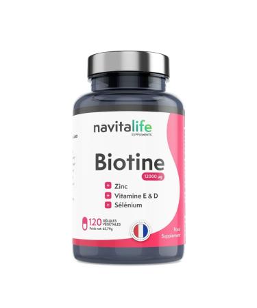 Biotine Cheveux 12.000 mcg | Favorise la Croissance et Renforce vos Cheveux Am liore les Ongles et la Qualit de la Peau | Avec S l nium Zinc Vitamines E et D | Cure de 4 Mois 120 Capsules Biotine 12.000 mcg