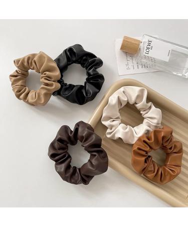 Big Leather Scrunchies for Thick Hair - 5Pcs Set | Soft Hair Ties for Women & Girls | Elastic Ponytail Holder Accessories - Perfect Christmas & Birthday Gifts - Buy Online on GoSupps.com