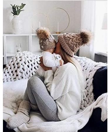 2PCS Family Matching Winter Knit Hat Set - Baby & Mother Black Ski Cap - Buy Online on GoSupps.com