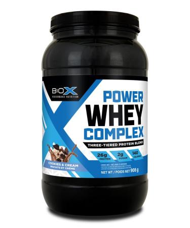BioX Power Whey Complex | High Protein 100% Pure Whey Protein Powder | 26g Protein | Nitrogen-Rich Three Tiered Powder with Whey Concentrate Whey Isolate Hydrolyzed Whey | 26 Servings 2LB (Cookies & Cream) Cookies & Cream 26 Servings (Pack of 1)