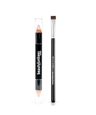 Brow Concealer Highlighter Pencil with Eyebrow Brush - Perfectly Sculpted 2pc Set Creamy Matte Brow Shaper Definer Shimmer for Highlighting Inner Corner Gluten Paraben Cruelty Free Cool Beige COOL BEIGE DUO BROW CRAYON WITH BRUSH