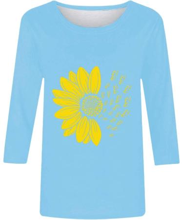 Shop Stylish Bijerou Sunflower Print 3/4 Sleeve Hoodies for Women - Casual Sky Blue XL Overheaters - Buy Online on GoSupps.com