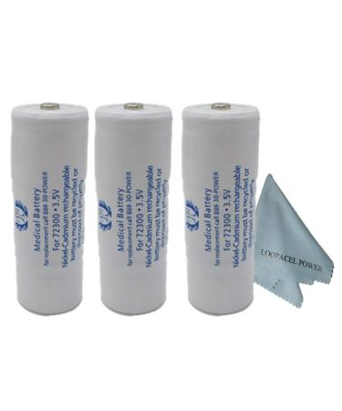 3 Titon 72300 Replacement Battery for Welch Allyn 72300 3.5V with Loopacell Cloth