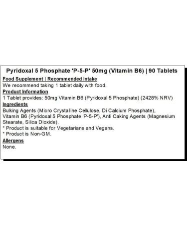 Vitamin B6 - Pyridoxal 5 Phosphate - P5P 50mg Tablets (90 Tablets) 90 count (Pack of 1) - Buy Online on GoSupps.com