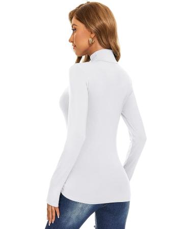 Women's Long Sleeve Mock Turtleneck Top - Casual Slim Fit Underlayer Shirt (White, Medium) - Buy Online on GoSupps.com
