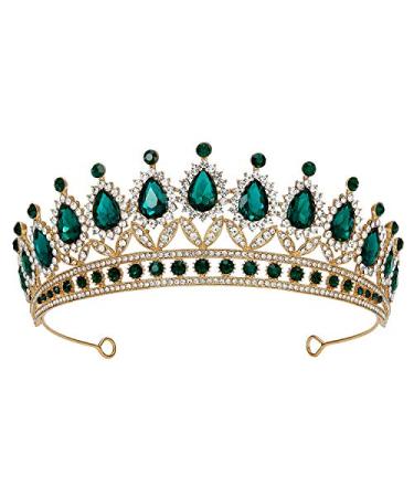 SWEETV Rhinestone Wedding Tiara for Women  Royal Queen Crown Headband  Crystal Princess Hair Accessories for Prom Birthday Green
