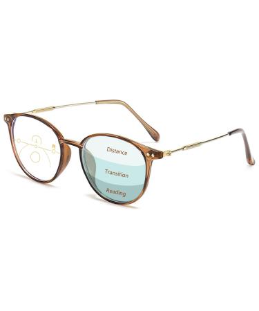 Lanomi progressive multifocal reading glasses Blue light filter women men round progress glasses reading aid visual aid uv400 protection glasses with strength brown (multifocal) 3.0 dioptries - Buy Online on GoSupps.com