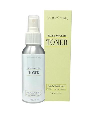 Yellow Bird Natural Rose Water Face Toner - Soothing Facial Hydration Spray Calming Makeup Setting Mist Moisturizer Willow Bark to Reduce Redness Eye Puffiness Dark Circles