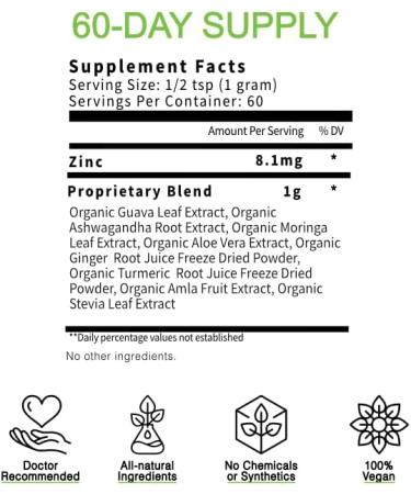 Super Naturals Zinc Supplement - Guava Leaf Extract | Immune Support Boost | 100% Natural Powder | 60 Day Supply - Buy Online on GoSupps.com