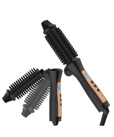 Mini Collaspe Hair Curler Tangle-Free Curling Iron Brush and Volumizer Temperature Control Dual Voltage Travel-Friendly Tourmaline Ceramic Ionic Hot Brush Styling Wand (New Black)