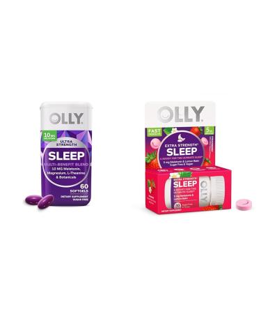 OLLY Ultra Strength Sleep Softgels with Melatonin & Extra Strength Fast Dissolve Strawberry Sleep Tablets - 60 Count & 30 Count