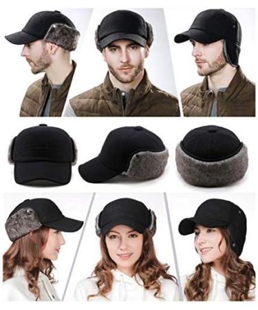 Comhats Wool Baseball Cap Men Fur Hunting Trapper Dad Hat Earflap Unisex Black Large - Buy Online on GoSupps.com