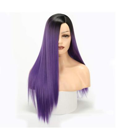 SHIYID Long Straight Synthetic Wig - Black Purple Green Styles for Black Women | Chemical Fiber Wigs - Buy Online on GoSupps.com